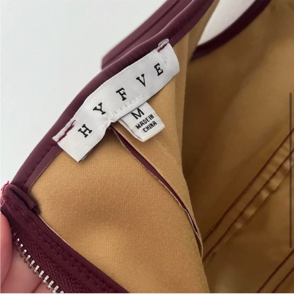 Hyfve Burgundy Red Silver Zippered up Leather interior Crop Top. - Picture 3 of 5